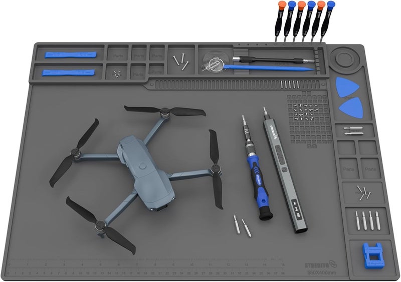 STREBITO Soldering Mat Large, Solder Mat Heat Resistant 932°F, Magnetic Mat for Screws and Tools, Solder Pad for Soldering Iron, Electronics, PC Building, Laptop, RC, Phone, Size 21.7 "x 15.8" (Grey) - Image 1